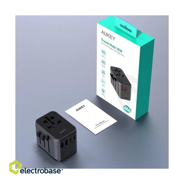 AUKEY PA-TA07 Universal Travel Adapter Charger 35W with USB-C & USB-A UK USA EU AUS CHN 150 Countries фото 5