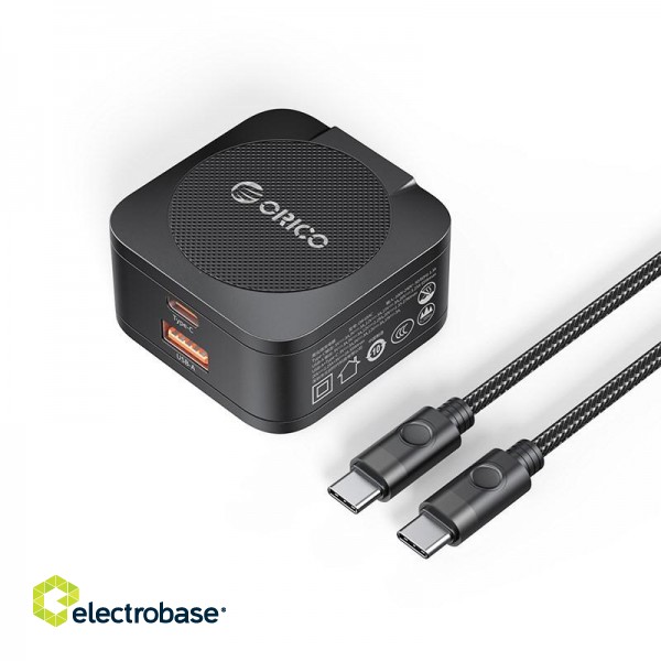 GaN network charger - Orico OR-65AC-EU-BK-EP | 65W, USB-A, USB-C image 1