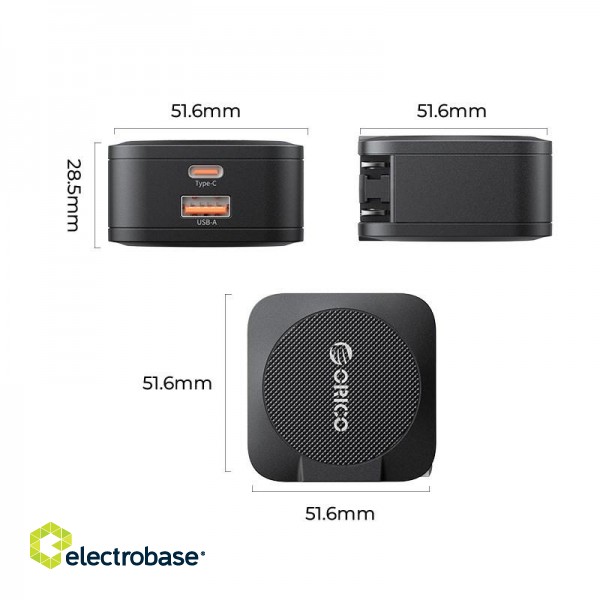 GaN network charger - Orico OR-65AC-EU-BK-EP | 65W, USB-A, USB-C image 2