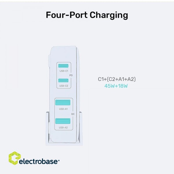 GaN network charger - Unitek P1228ABK01-EU | 70W 2x USB-C 2x USB-A фото 7