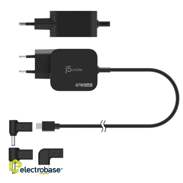 j5create JUP1565DCE3A-EN 67W GaN PD USB-C® Mini Charger with 3 Types of DC Connector - EU фото 3