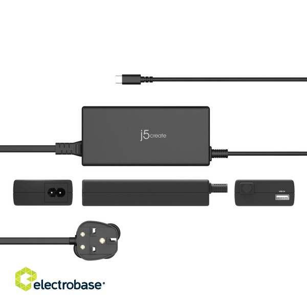 j5create JUP2290C-FN 100W PD USB-C® Super Charger - UK, Black, includes 1.2 m cable image 1