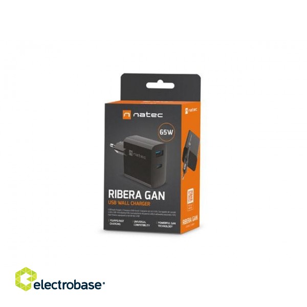 NATEC RIBERA GAN CHARGER 1x USB-A + 1x USB-C 65W BLACK фото 8