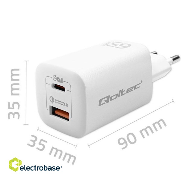 Qoltec 50765 mobile device charger Laptop, Portable gaming console, Power bank, Smartphone, Smartwatch, Tablet White AC Fast charging Indoor image 3