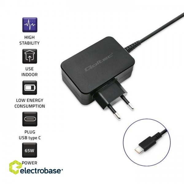 Qoltec 51024 Charger | 65W | 5-20V | 3-3.25A | USB type C | PD | Black image 3
