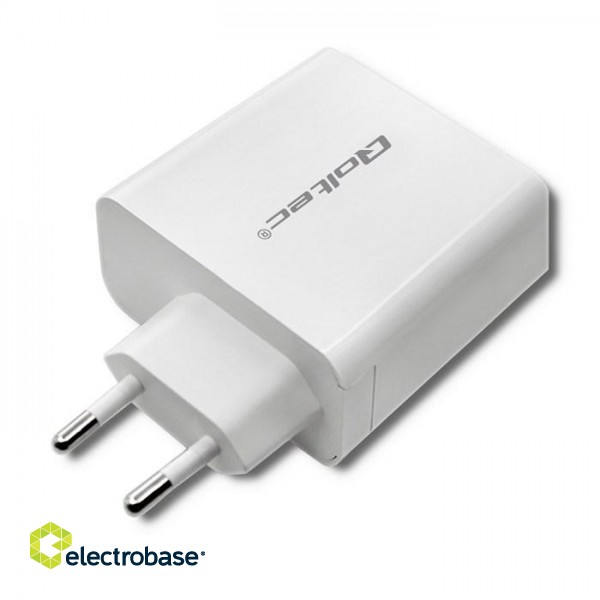 Qoltec 51715 Charger| 63W | 5-20V | 1.5-3A | USB type C PD | USB QC 3.0 | White image 6