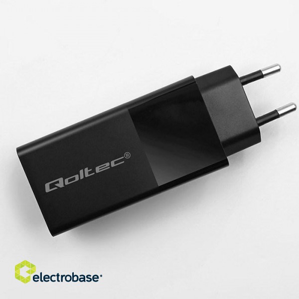 Qoltec 52382 GaN POWER PRO charger | 1xUSB type C | 1xUSB A | 100W | 5-20V | 1.5-5A | PD | Black image 6