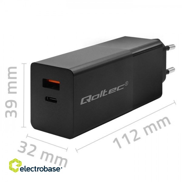 Qoltec 52382 GaN POWER PRO charger | 1xUSB type C | 1xUSB A | 100W | 5-20V | 1.5-5A | PD | Black image 7