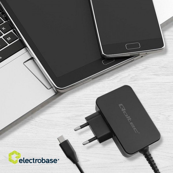 Qoltec 52385 GaN POWER PRO charger | 1xUSB-C | 45W | 5-20V | 2.25-3A | Black фото 2