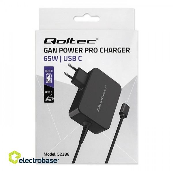 Qoltec 52386 GaN POWER PRO charger | 1xUSB-C | 65W | 5-20V | 3-3.25A | Black image 9