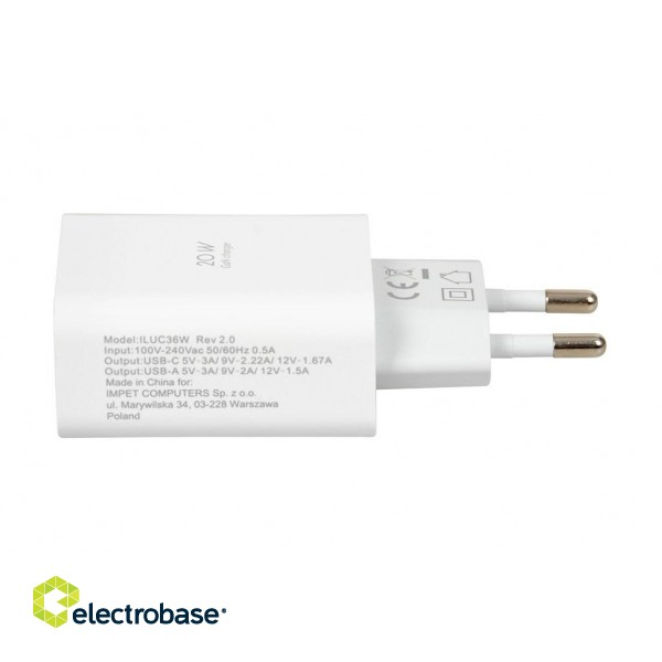 Wall charger iBOX C-36 GaN PD20W, white image 1