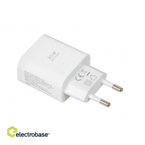 Wall charger iBOX C-37 GaN PD20W, white фото 1