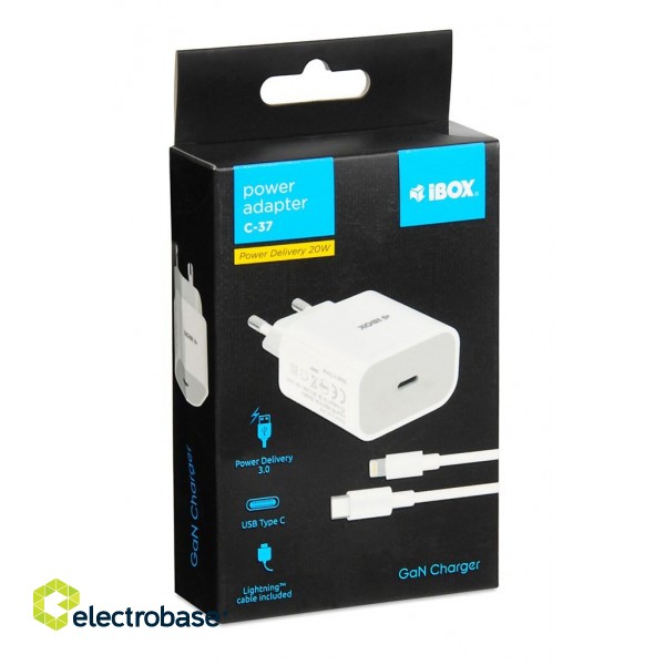 Wall charger iBOX C-37 GaN PD20W, white paveikslėlis 7