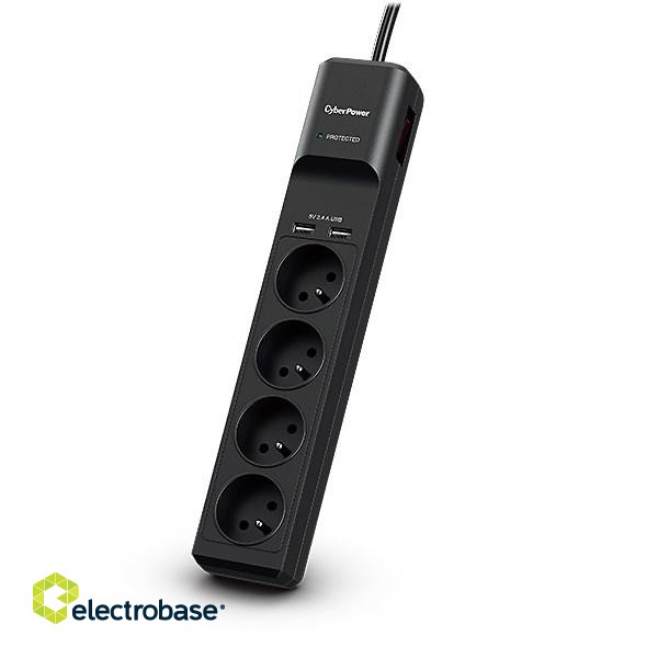 CyberPower Tracer III P0420SUD0-FR surge protector Black 4 AC outlet(s) 200 - 250 V 1.8 m