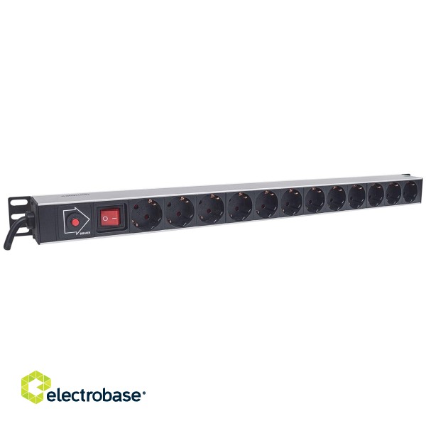 Intellinet Vertical Rackmount 12-Way Power Strip - German Type, With On/Off Switch and Overload Protection, 1.6m Power Cord image 2