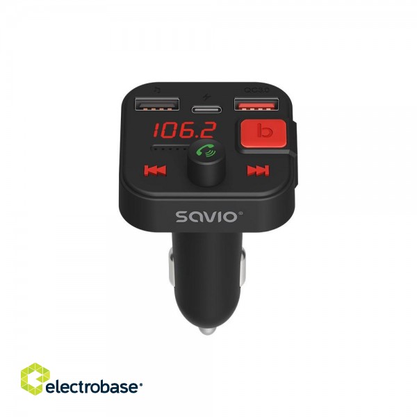 SAVIO FM transmitter, Bluetooth 5.3, QC 3.0 charger, LED display, Bass Boost, TR-15, black фото 2