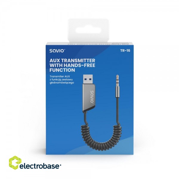 Savio TR-16 Transmitter AUX adapter with hands-free function, Bluetooth 5.3, Google Assistant/Siri image 7