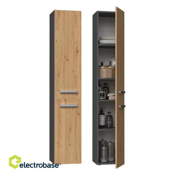 Topeshop NEL II ANT/ART bathroom storage cabinet Graphite, Oak image 1