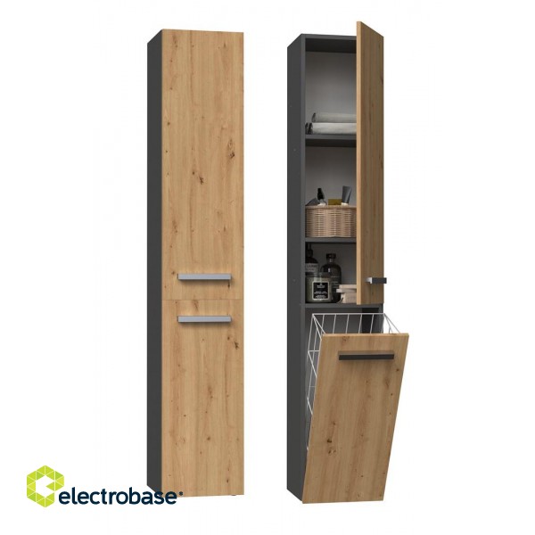 Topeshop NEL IV ANT/ART bathroom storage cabinet Graphite, Oak image 1