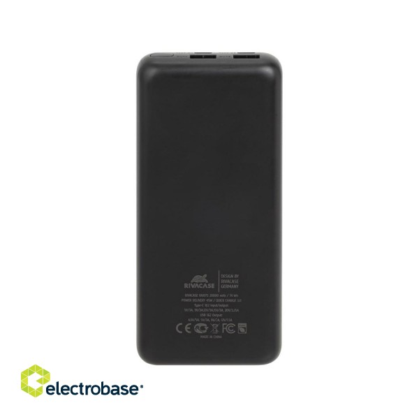 Powerbank  RIVACASE for laptop, tablet, smartphone 20.000 mAh USB-C 45W (2x we/wy USB-C PD 45W, 2x USB-A QC 3.0 22W, LCD, black) image 5
