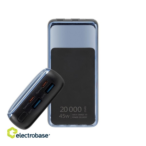 Powerbank  RIVACASE for laptop, tablet, smartphone 20.000 mAh USB-C 45W (2x we/wy USB-C PD 45W, 2x USB-A QC 3.0 22W, LCD, black) image 7