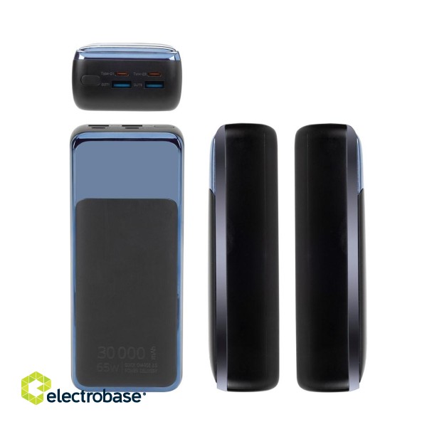 Powerbank  RIVACASE for laptop, tablet, smartphone 30.000 mAh USB-C 65W (2x we/wy USB-C PD 65W, 2x USB-A QC 3.0 22W, LCD, black) image 10