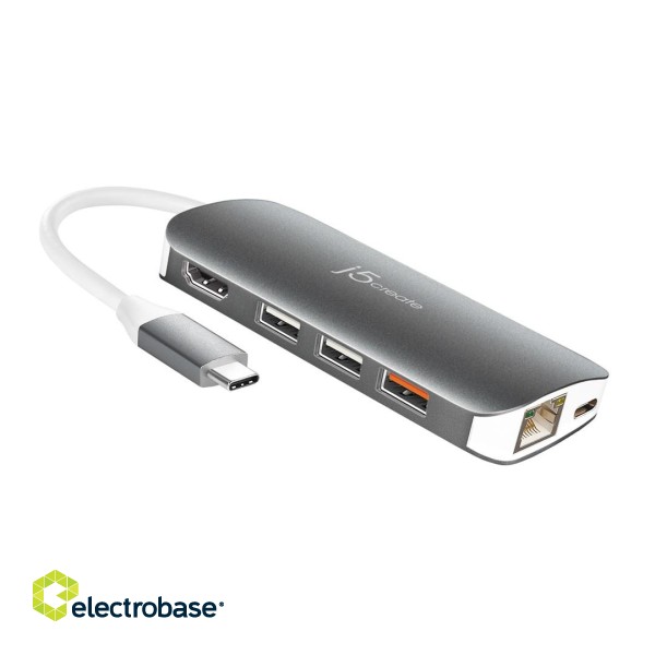 j5create JCD383 USB-C™ 9-in-1 Multi Adapter, Silver and White paveikslėlis 1