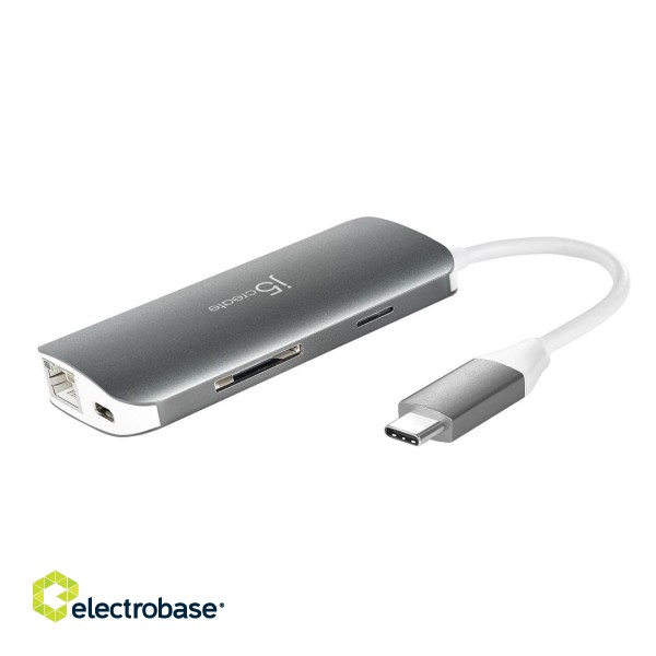 j5create JCD383 USB-C™ 9-in-1 Multi Adapter, Silver and White paveikslėlis 2