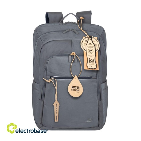 RIVACASE 7569 Laptop Backpack 17.3" Alpendorf ECO, grey, waterproof material, eco rPet, pockets for smartphone, documents, accessories, side pocket for bottle image 2
