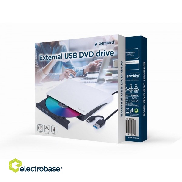 Gembird DVD-USB-03-BW External USB DVD drive, black and white paveikslėlis 2