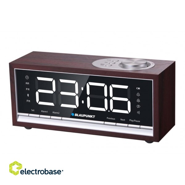 BLAUPUNKT CR60BT Bluetooth Radio Alarm Clock, brown wood image 1