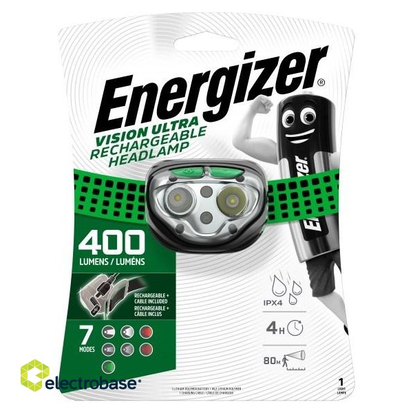 Energizer Headlight Vision Ultra Rechargeable 400 LM, USB charging, 3 light colours paveikslėlis 2