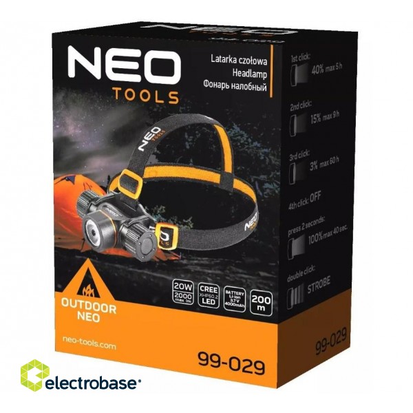 Neo Tools 2000LM CREE XHP50.2 LED rechargeable USB headlamp flashlight paveikslėlis 2