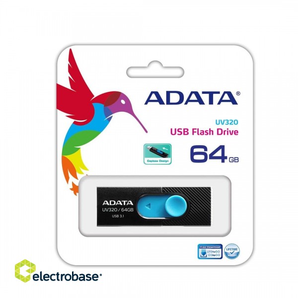 ADATA UV320 USB flash drive 64 GB USB Type-A 3.2 Gen 1 (3.1 Gen 1) Black, Blue image 3