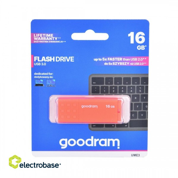 Goodram UME3-0160O0R1 USB flash drive 16 GB USB Type-A 3.2 Gen 1 (3.1 Gen 1) Orange фото 1
