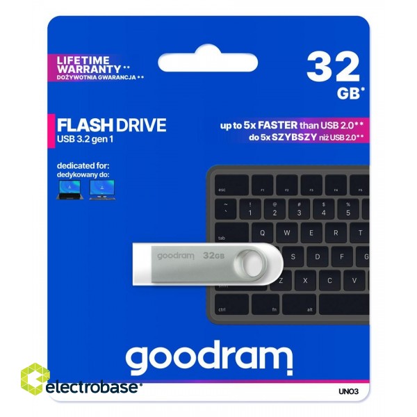 Goodram USB UNO3-0320S0R11 USB flash drive 32 GB USB Type-A 3.2 Gen 1 (3.1 Gen 1) Silver image 3