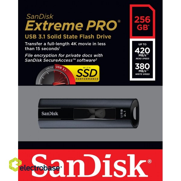SanDisk Extreme Pro USB flash drive 256 GB USB Type-A 3.2 Gen 1 (3.1 Gen 1) Black paveikslėlis 4