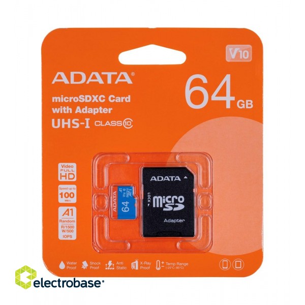 ADATA 64GB, microSDHC, Class 10 UHS-I paveikslėlis 1