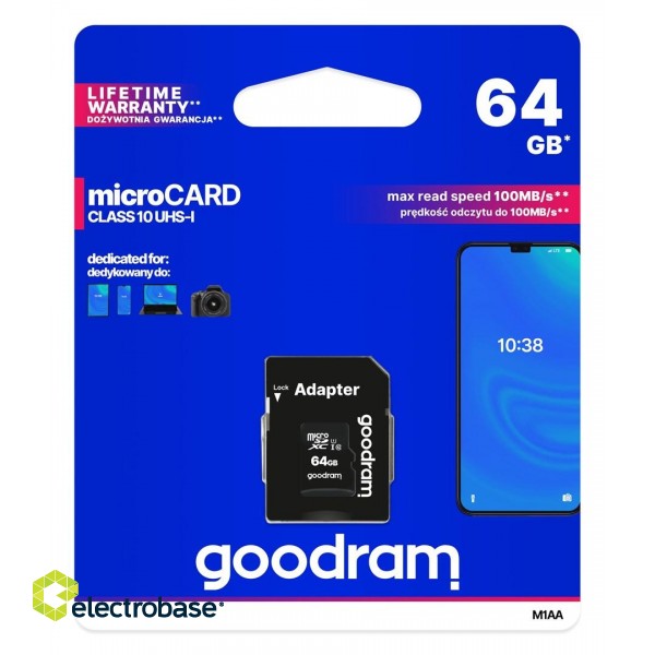 Goodram M1AA-0640R12 memory card 64 GB MicroSDXC Class 10 UHS-I paveikslėlis 3