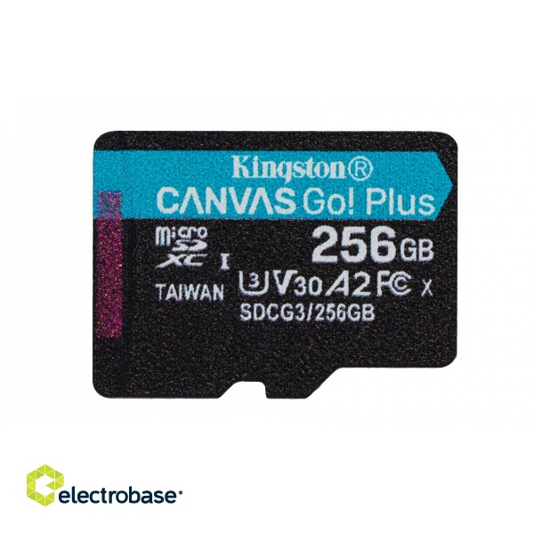 Kingston Technology 256GB microSDXC Canvas Go Plus 170R A2 U3 V30 Single Pack w/o ADP paveikslėlis 1