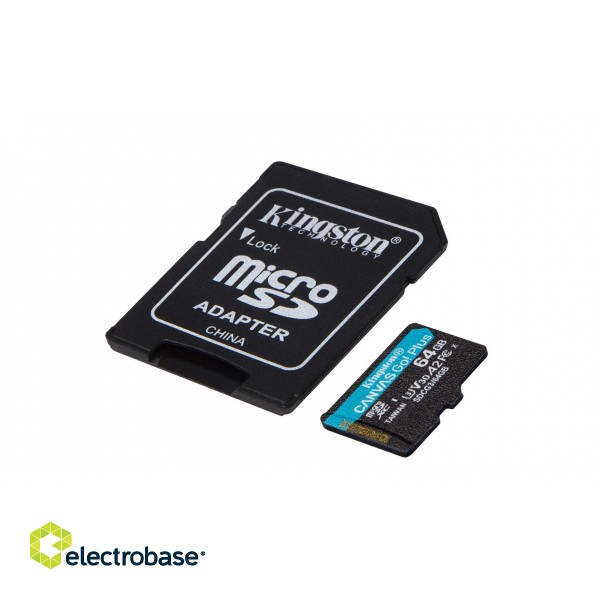 Kingston Technology 64GB microSDXC Canvas Go Plus 170R A2 U3 V30 Card + ADP фото 2