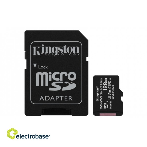 Kingston Technology 128GB micSDXC Canvas Select Plus 100R A1 C10 Card + ADP paveikslėlis 1