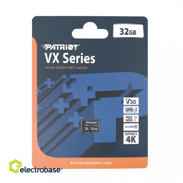 Memory card PATRIOT VX Series 32GB MicroSDXC V30 Class 10 UHS-I U3 4K UHD (PSF32GVX31MCH) paveikslėlis 2