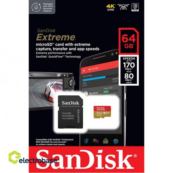 SanDisk Extreme 64 GB MicroSDXC UHS-I Class 10 + adapter image 4