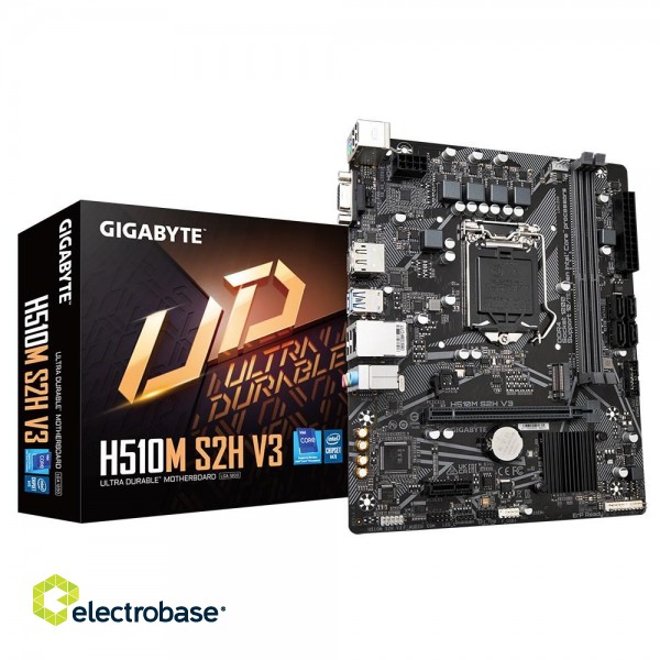 Gigabyte H510M S2H V3 Motherboard - Supports Intel Core 11th CPUs, up to 3200MHz DDR4 (OC), 1xPCIe 3.0 M.2, GbE LAN, USB 3.2 Gen 1 paveikslėlis 1