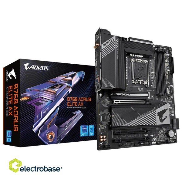 Gigabyte B760 AORUS ELITE AX Motherboard - Supports Intel Core 14th Gen CPUs, 12+1+1 Phases VRM, up to 7800MHz DDR5 (OC), 1xPCIe 4.0 + 2xPCIe 3.0 M.2, Wi-Fi 6E, 2.5GbE LAN, USB 3.2 Gen 2 image 1