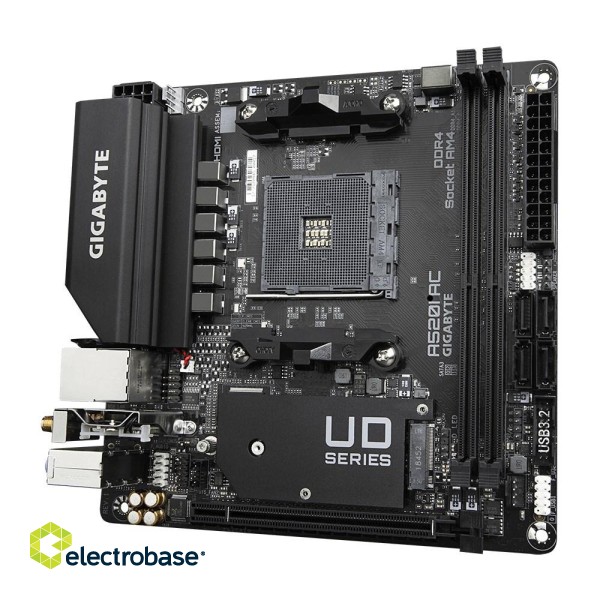 Gigabyte A520I AC Motherboard - Supports AMD Ryzen 5000 Series AM4 CPUs, 6 Phases Digital VRM, up to 5300MHz DDR4 (OC), 1xPCIe 3.0 M.2, WIFI, GbE LAN, USB 3.2 Gen1 image 3