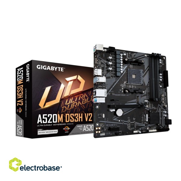 Gigabyte A520M DS3H V2 Motherboard - Supports AMD Ryzen 5000 Series AM4 CPUs, up to 4733MHz DDR4 (OC), PCIe 3.0 x16, GbE LAN, USB 3.2 Gen 1 image 1
