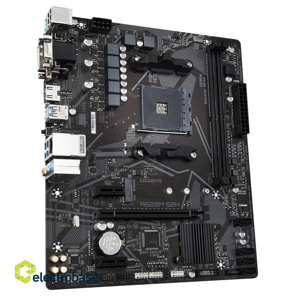 Gigabyte A520M S2H Motherboard - Supports AMD Ryzen 5000 Series AM4 CPUs, 4+3 Phases Pure Digital VRM, up to 5100MHz DDR4 (OC), PCIe 3.0 x4 M.2, GbE LAN, USB 3.2 Gen 1 фото 3