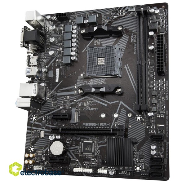 Gigabyte A520M S2H Motherboard - Supports AMD Ryzen 5000 Series AM4 CPUs, 4+3 Phases Pure Digital VRM, up to 5100MHz DDR4 (OC), PCIe 3.0 x4 M.2, GbE LAN, USB 3.2 Gen 1 фото 4